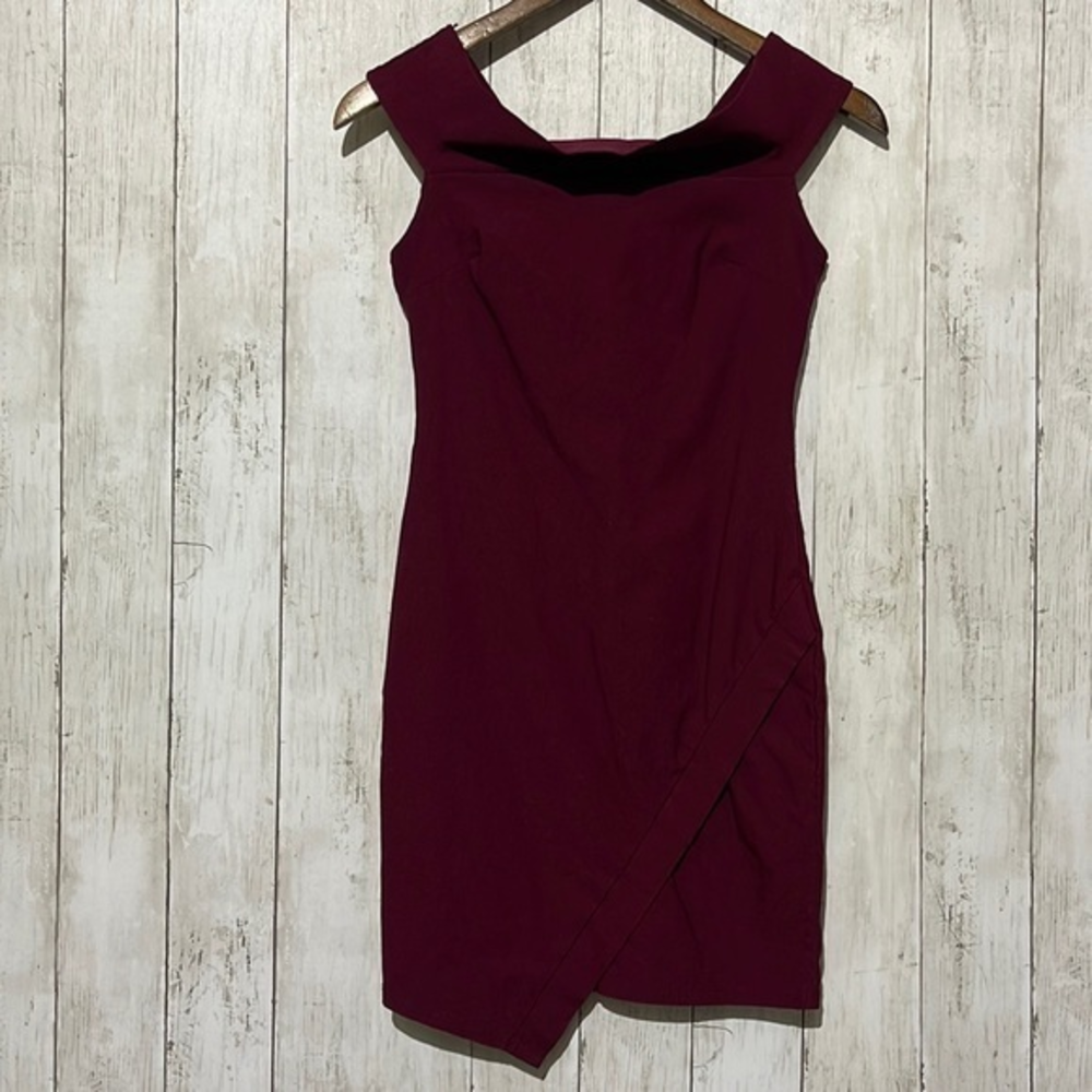 Love Culture Large Bodycon Dress Women Burgundy Off Shoulder Asymmetrical Tulip